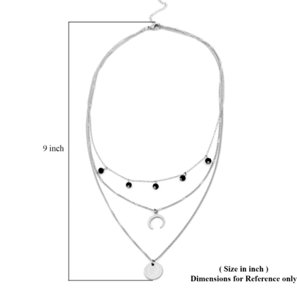 Black Austrian crystal layered necklace in stainless steel - Picture 5 of 5